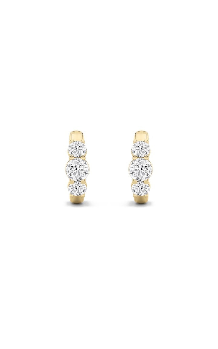 2Cttw Round Shaped Lab Grown Diamond (F/VS) ThreeStone Huggie Earrings in 10K Gold