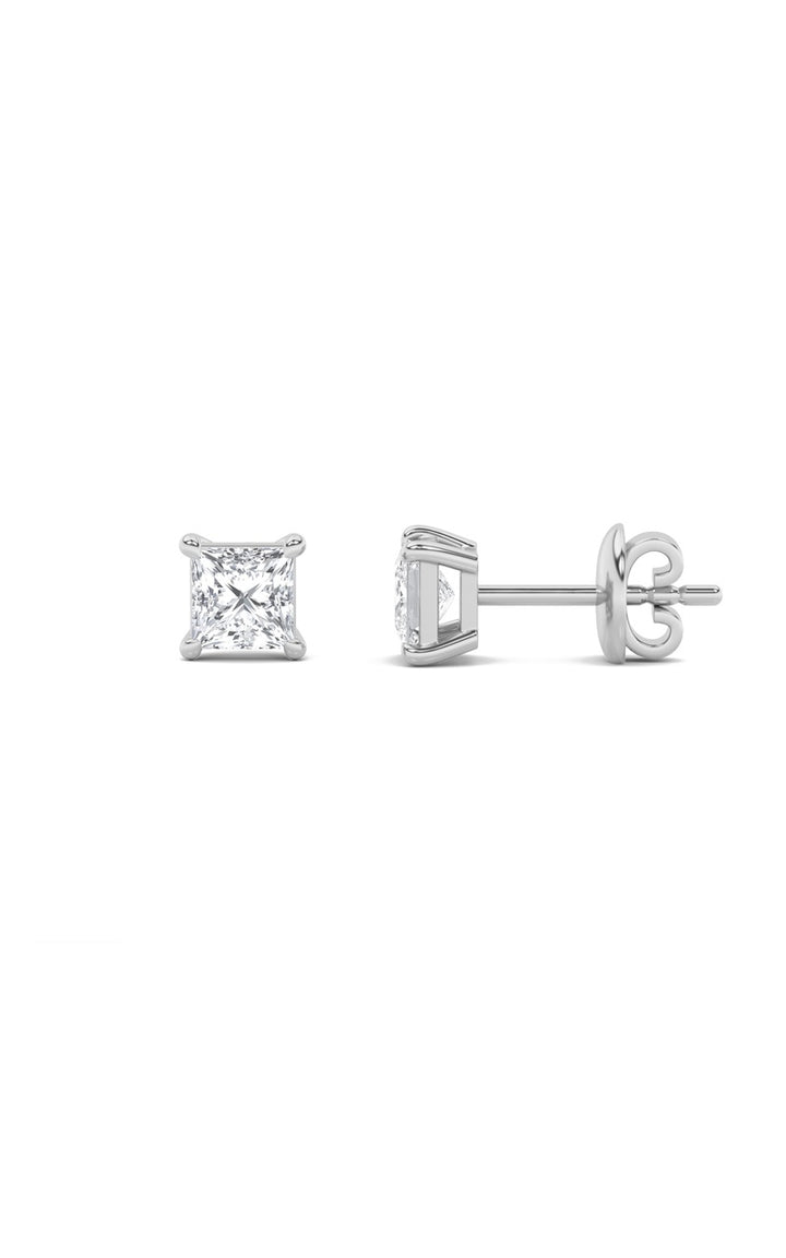 3Cttw Princess Shaped Lab Grown Diamond (F/VS) Classic Basket Set Stud Earrings in 14K Gold