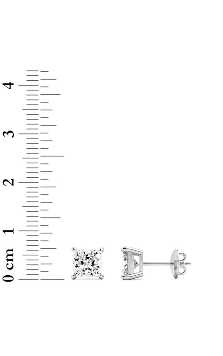 3Cttw Princess Shaped Lab Grown Diamond (F/VS) Classic Basket Set Stud Earrings in 14K Gold