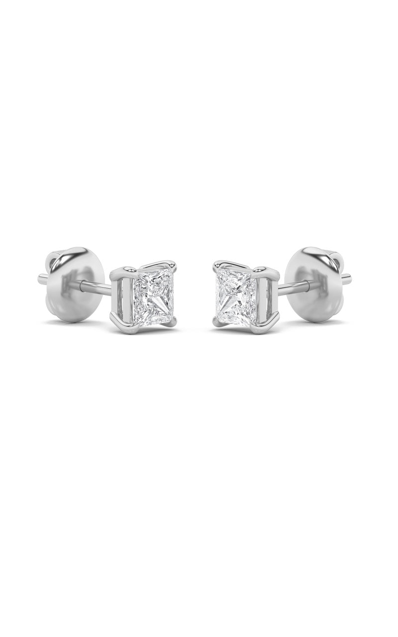 4Cttw Princess Shaped Lab Grown Diamond (F/VS) Classic Basket Set Stud Earrings in 14K Gold
