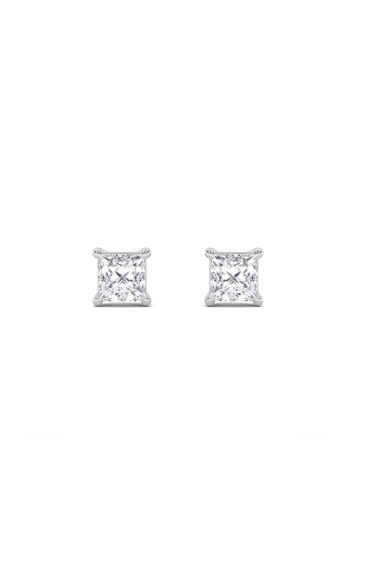 4Cttw Princess Shaped Lab Grown Diamond (F/VS) Classic Basket Set Stud Earrings in 14K Gold