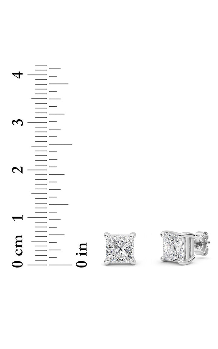 4Cttw Princess Shaped Lab Grown Diamond (F/VS) Classic Basket Set Stud Earrings in 14K Gold