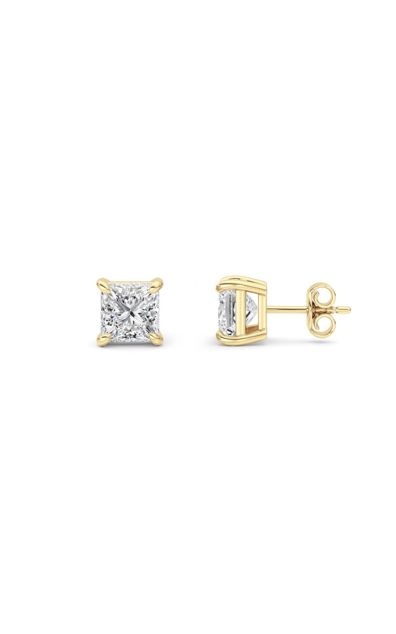 4Cttw Princess Shaped Lab Grown Diamond (F/VS) Classic Basket Set Stud Earrings in 14K Gold