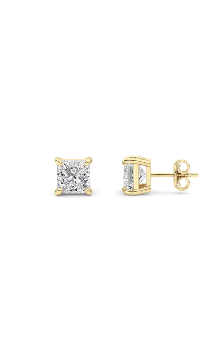 4Cttw Princess Shaped Lab Grown Diamond (F/VS) Classic Basket Set Stud Earrings in 14K Gold