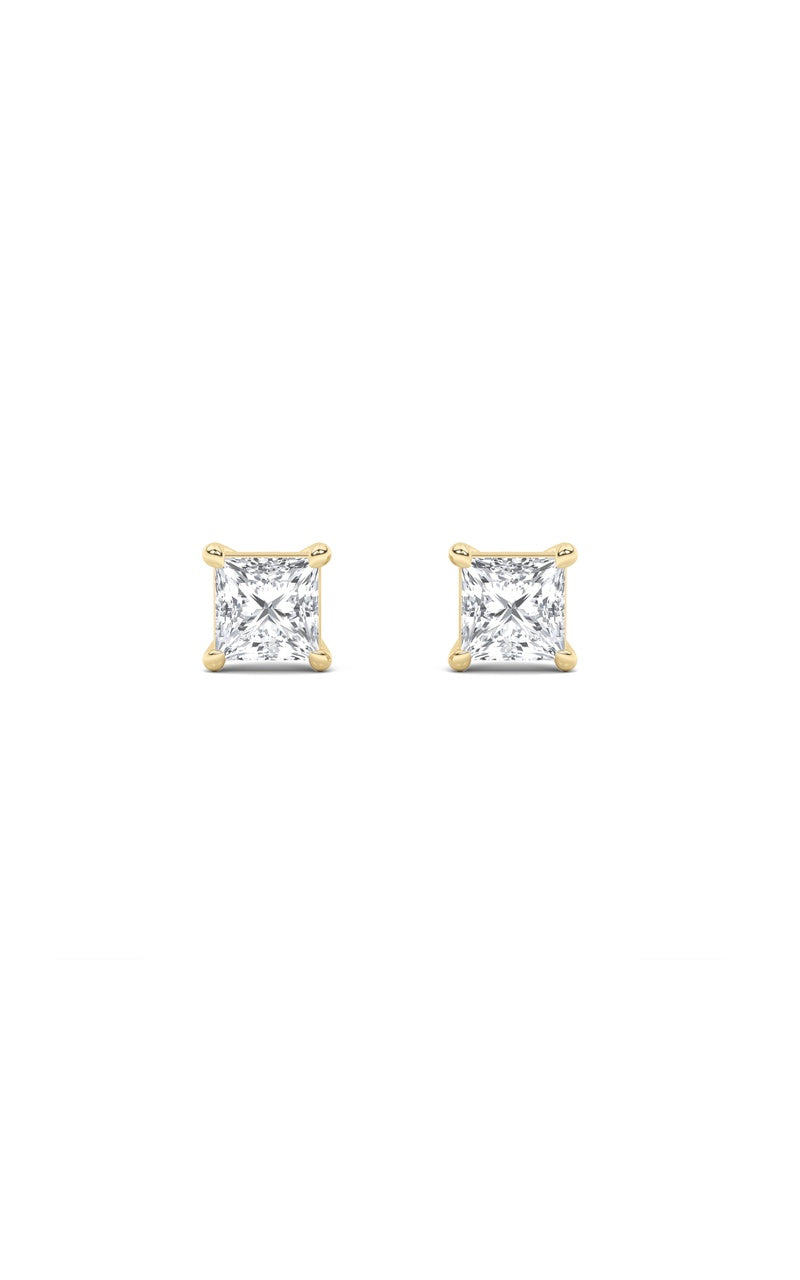 4Cttw Princess Shaped Lab Grown Diamond (F/VS) Classic Basket Set Stud Earrings in 14K Gold