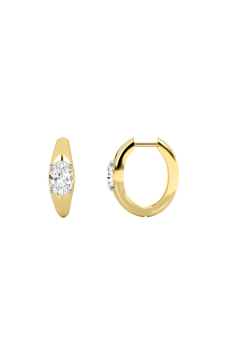 2Cttw Oval Shaped Lab Grown Diamond (G/VS) Huggie Earrings in 10K Gold