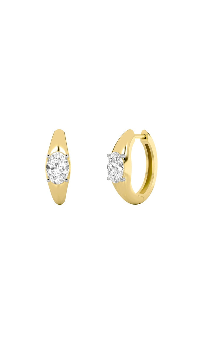 2Cttw Oval Shaped Lab Grown Diamond (G/VS) Huggie Earrings in 10K Gold