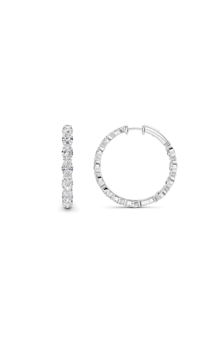 10Cttw Oval Shaped Lab Grown Diamond (F/VS) Inside Out Hoop Earrings in 14K White Gold