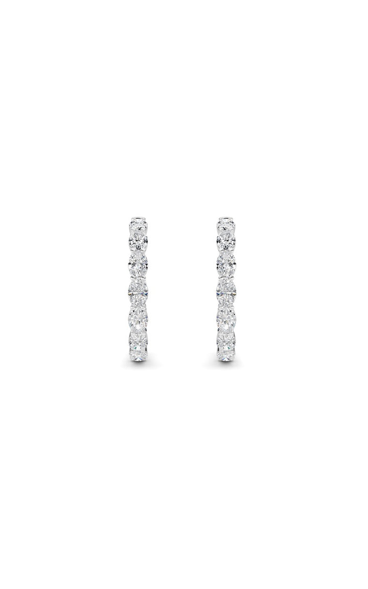 10Cttw Oval Shaped Lab Grown Diamond (F/VS) Inside Out Hoop Earrings in 14K White Gold