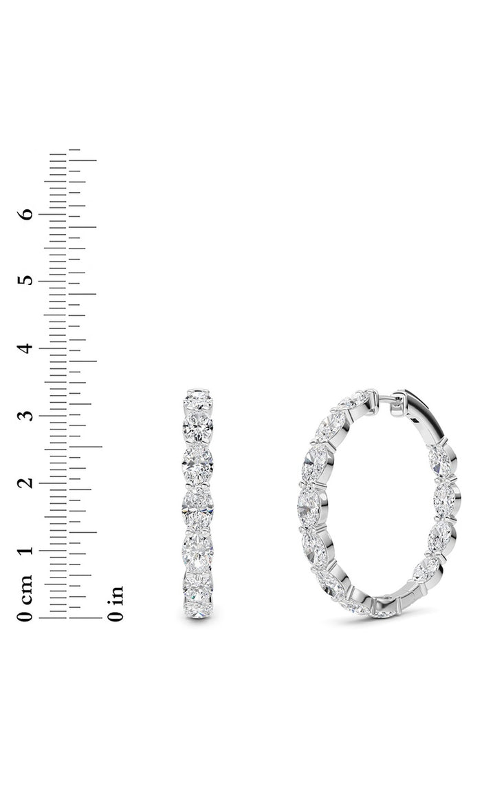 10Cttw Oval Shaped Lab Grown Diamond (F/VS) Inside Out Hoop Earrings in 14K White Gold