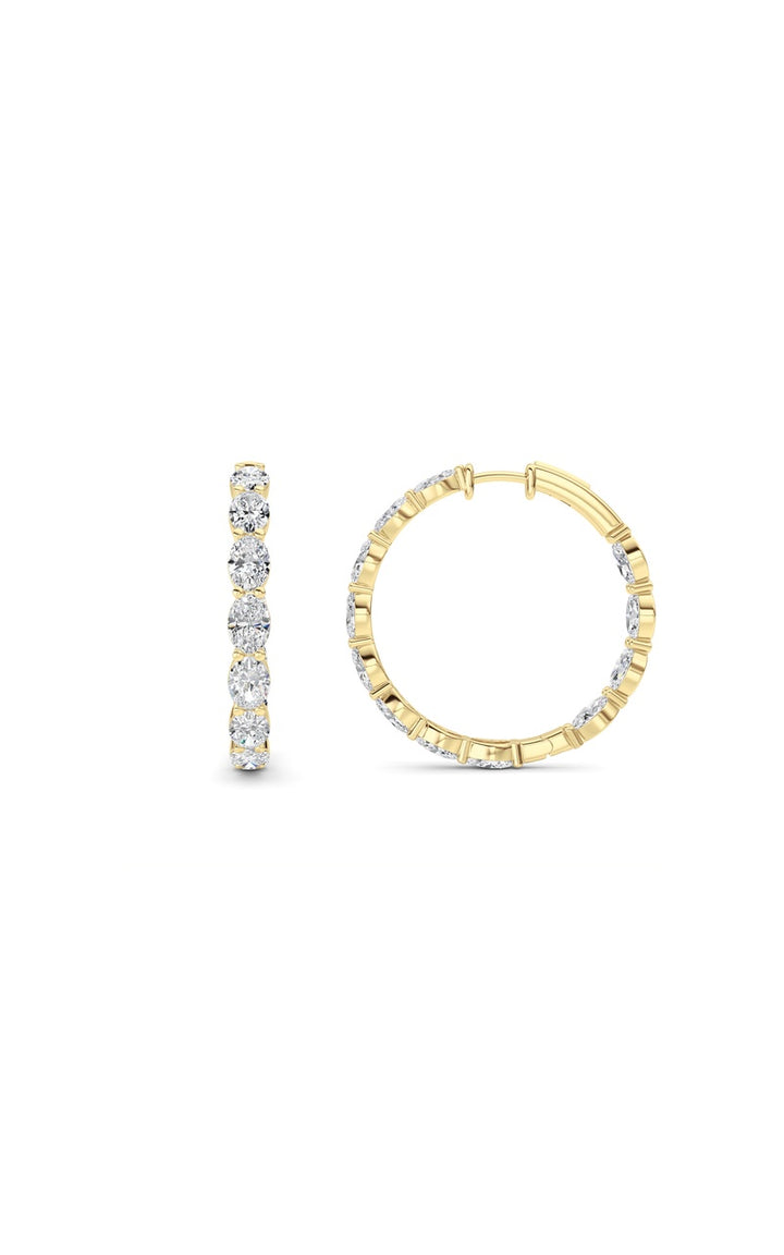 10Cttw Oval Shaped Lab Grown Diamond (F/VS) Inside Out Hoop Earrings in 14K White Gold