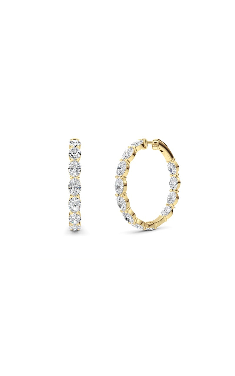 10Cttw Oval Shaped Lab Grown Diamond (F/VS) Inside Out Hoop Earrings in 14K White Gold
