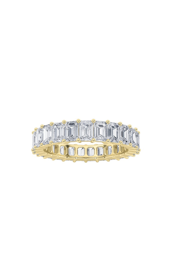 5.25Cttw Emerald Shaped Lab Grown Diamond Split Prong Eternity Ring in 14K Gold (F/VS)