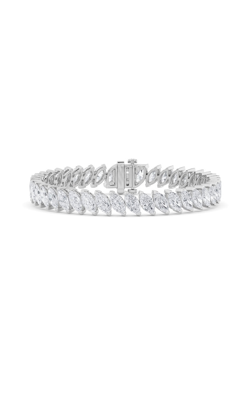 16.5Cttw Marquise Shaped Lab Grown Diamond (F/VS)Angled Line Bracelet in 14K Gold