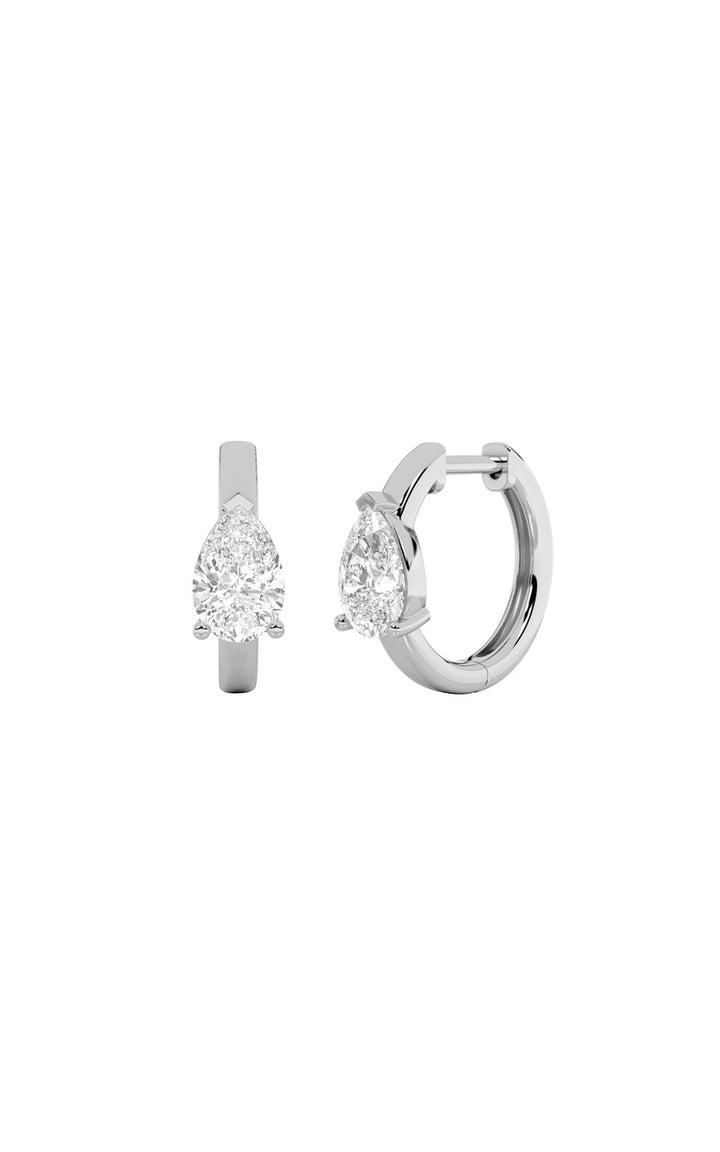 1.5Cttw Pear Shaped Lab Grown Diamond (F/VS) Solitaire Huggie Earrings in 14K Gold