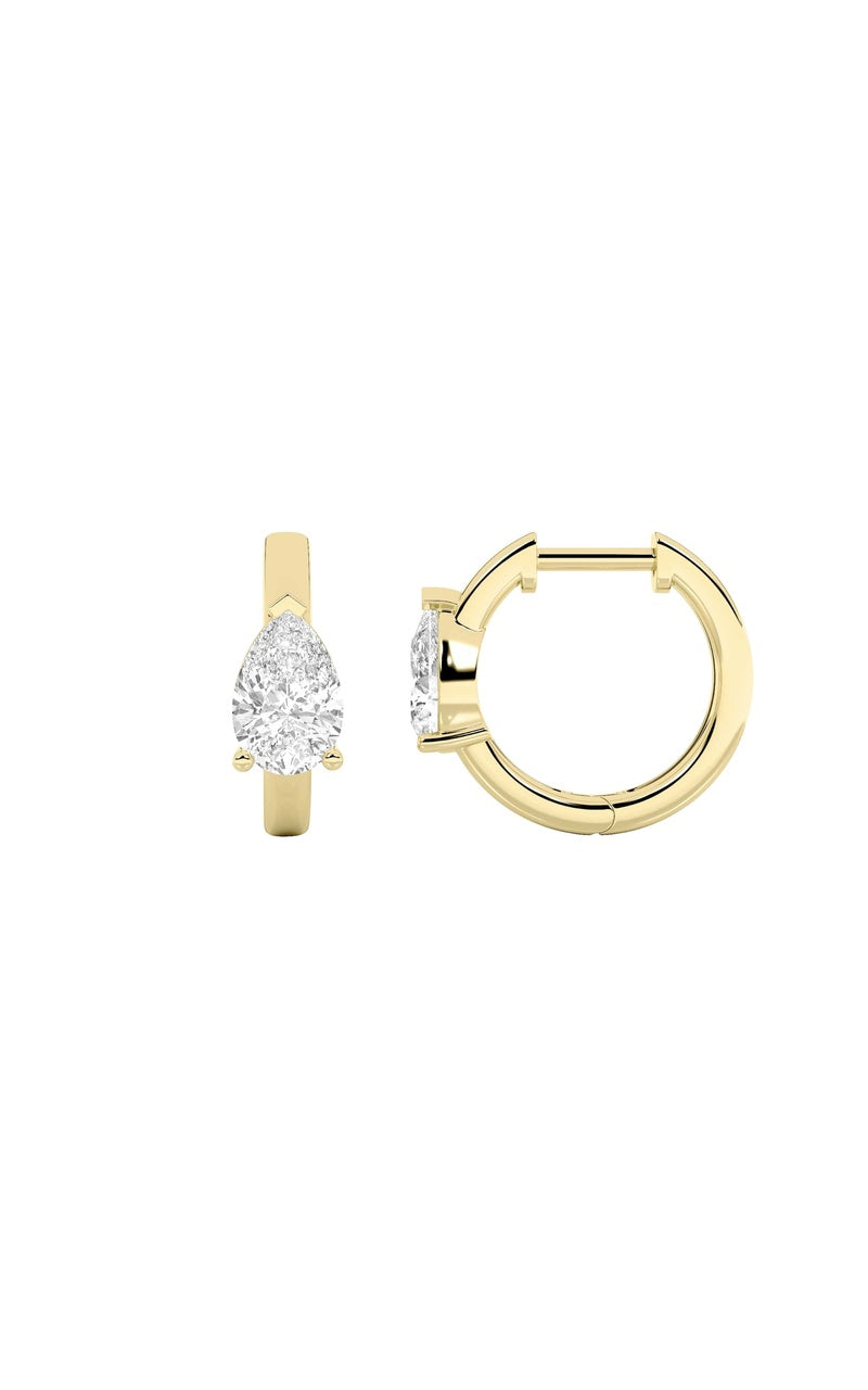 1.5Cttw Pear Shaped Lab Grown Diamond (F/VS) Solitaire Huggie Earrings in 14K Gold