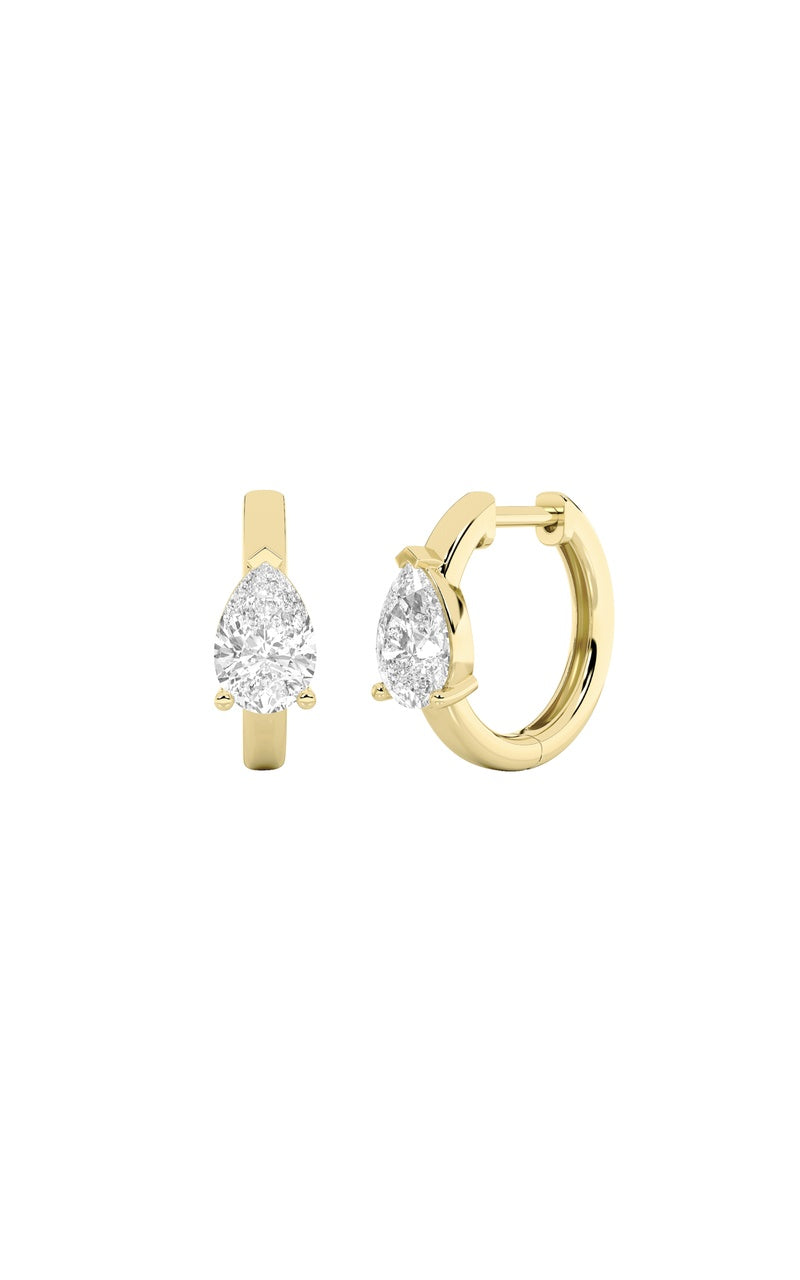 1.5Cttw Pear Shaped Lab Grown Diamond (F/VS) Solitaire Huggie Earrings in 14K Gold