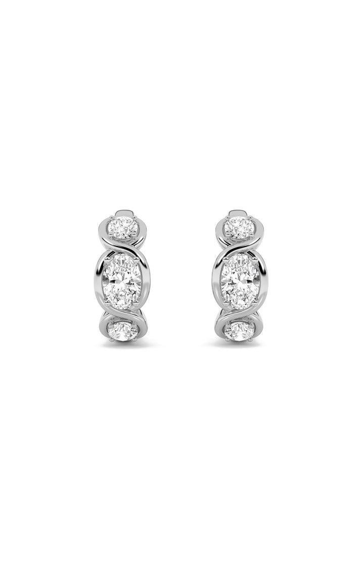 2.5Cttw Oval Shaped Lab Grown Diamond (F/VS) Three Stone Huggie Earrings in 14K Gold
