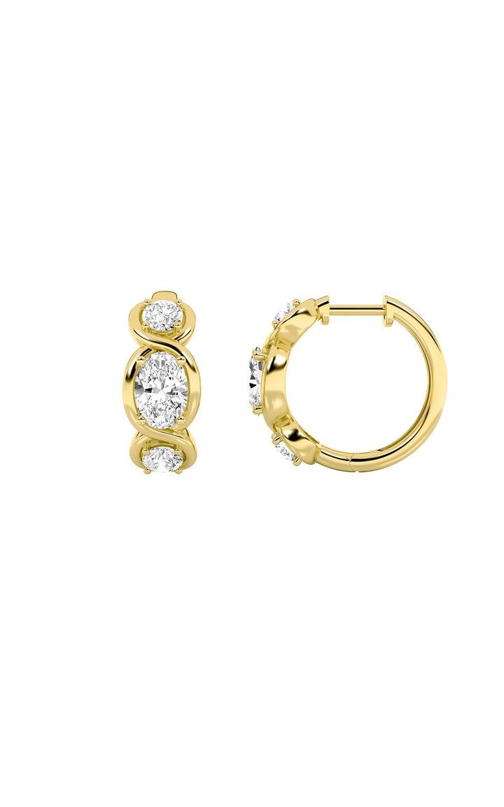 2.5Cttw Oval Shaped Lab Grown Diamond (F/VS) Three Stone Huggie Earrings in 14K Gold