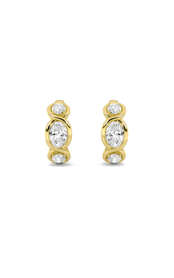 2.5Cttw Oval Shaped Lab Grown Diamond (F/VS) Three Stone Huggie Earrings in 14K Gold