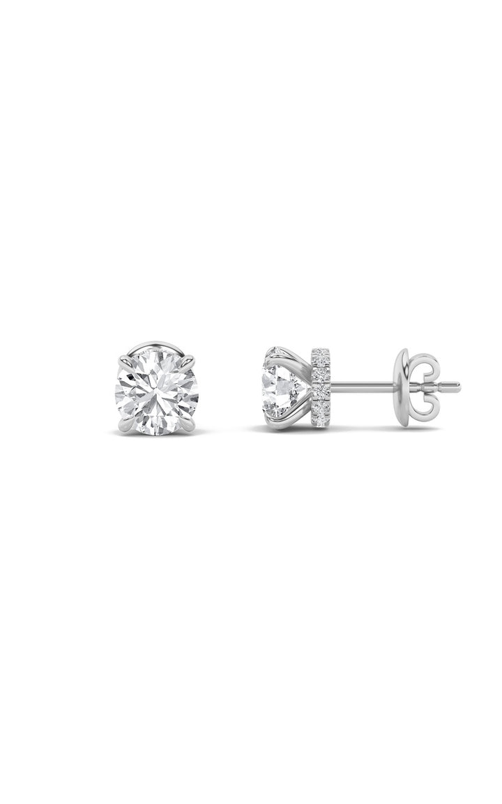 2Cttw Round Shaped Lab Grown Diamond (F/VS) Hidden Halo Stud Earrings in 14K Gold
