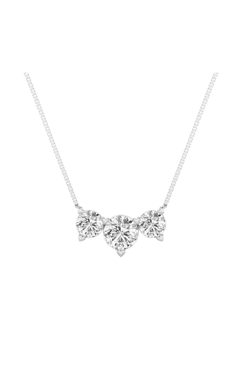 2Cttw Round Shaped Lab Grown Diamond (F/VS) Three Stone Necklace in 14K Gold