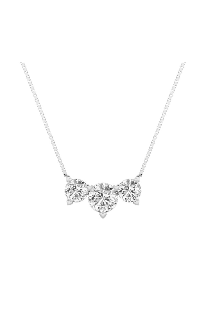2Cttw Round Shaped Lab Grown Diamond (F/VS) Three Stone Necklace in 14K Gold