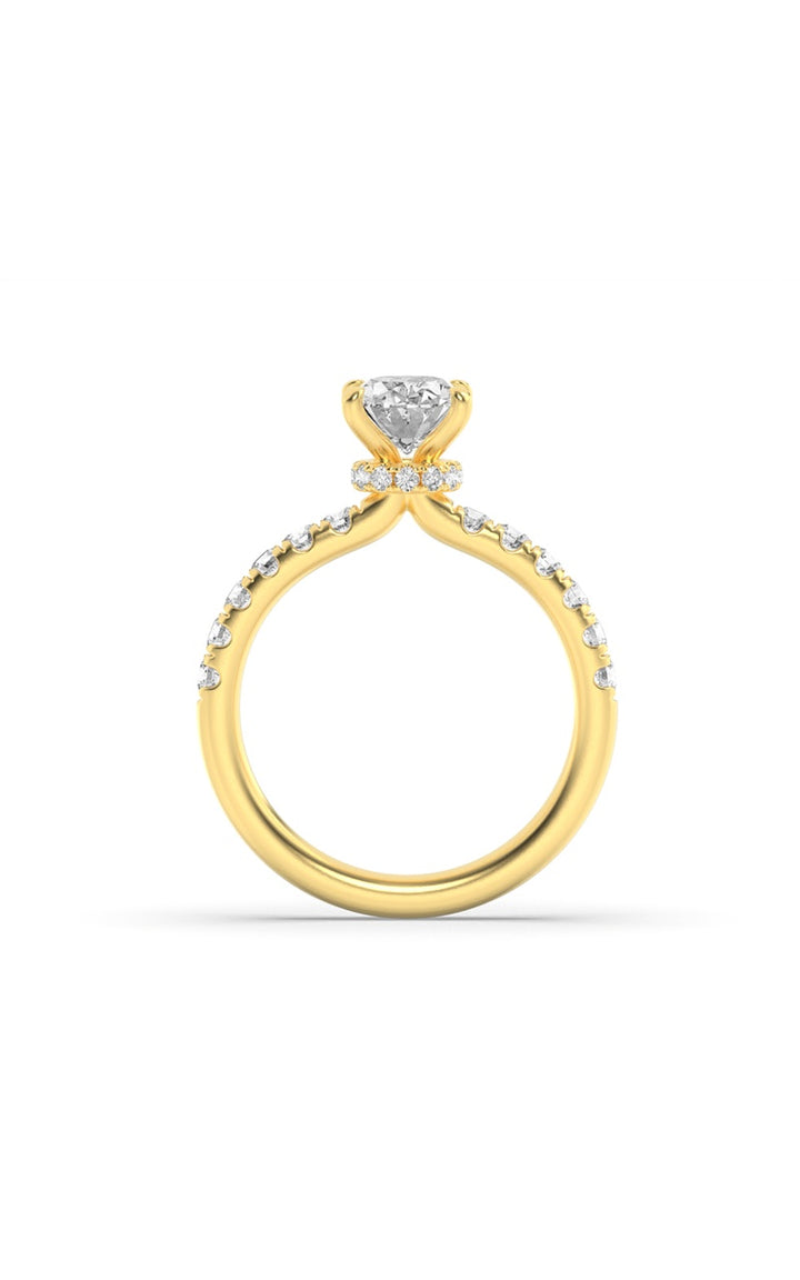 2CTW Oval Shaped Lab Grown Diamond (F/VS) Hidden Halo Accented Ring in 14K Gold
