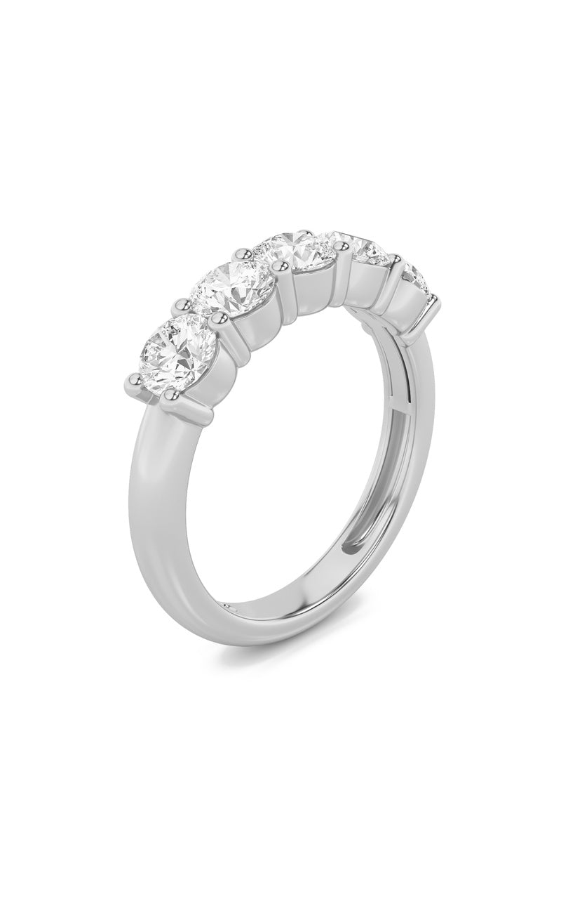 3Cttw Round Shaped Lab Grown Diamond (F/VS) Five Stone Band Ring in 14K White Gold