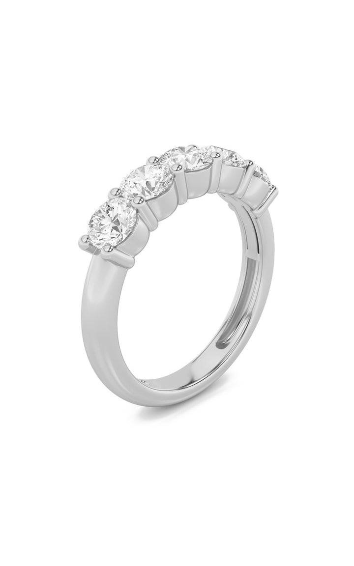 3Cttw Round Shaped Lab Grown Diamond (F/VS) Five Stone Band Ring in 14K White Gold