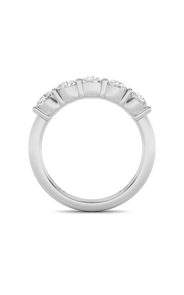 3Cttw Round Shaped Lab Grown Diamond (F/VS) Five Stone Band Ring in 14K White Gold