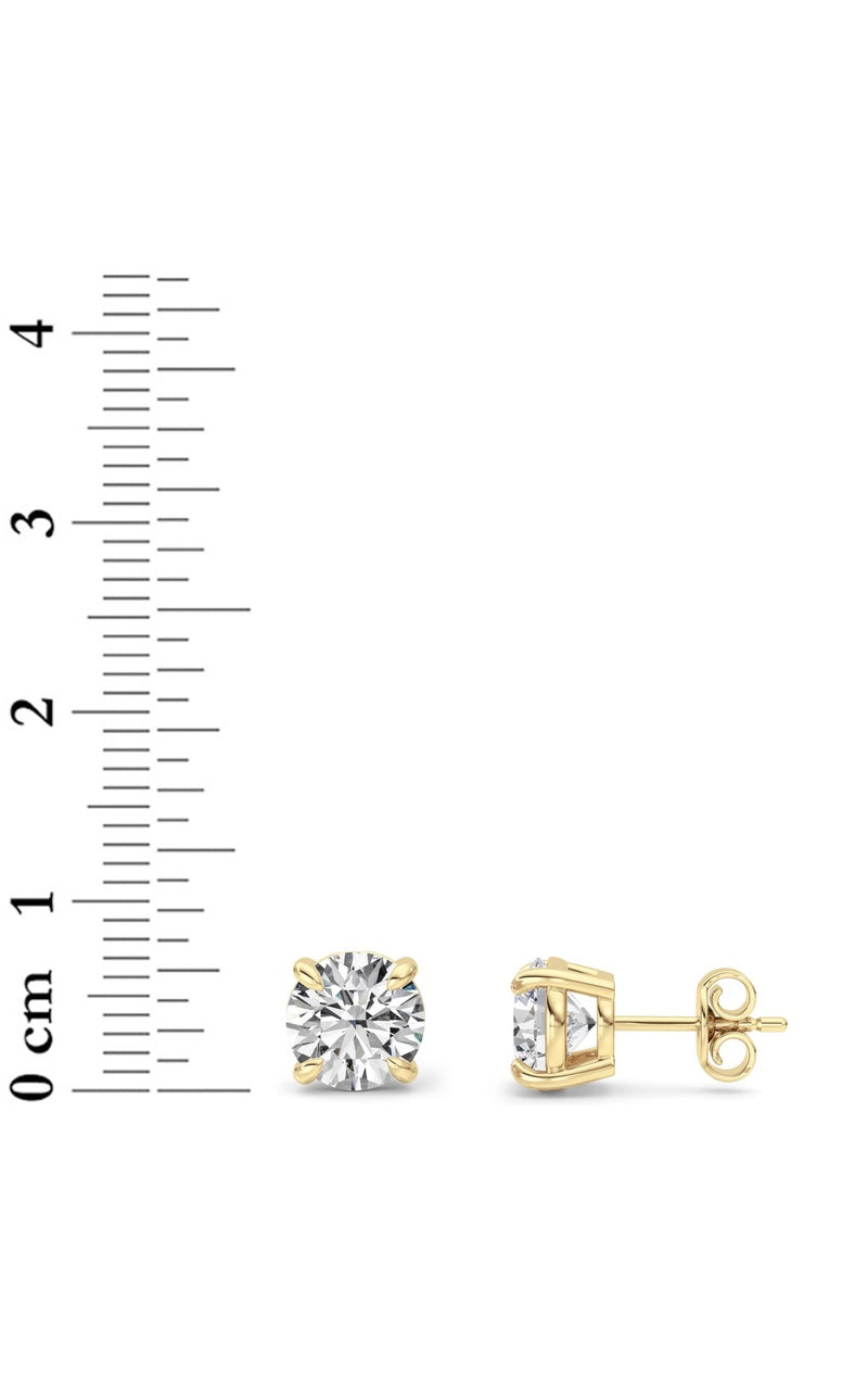 3Cttw Round Shaped Lab Grown Diamond 4 Prong StudEarrings in 14K Gold (G/VS)