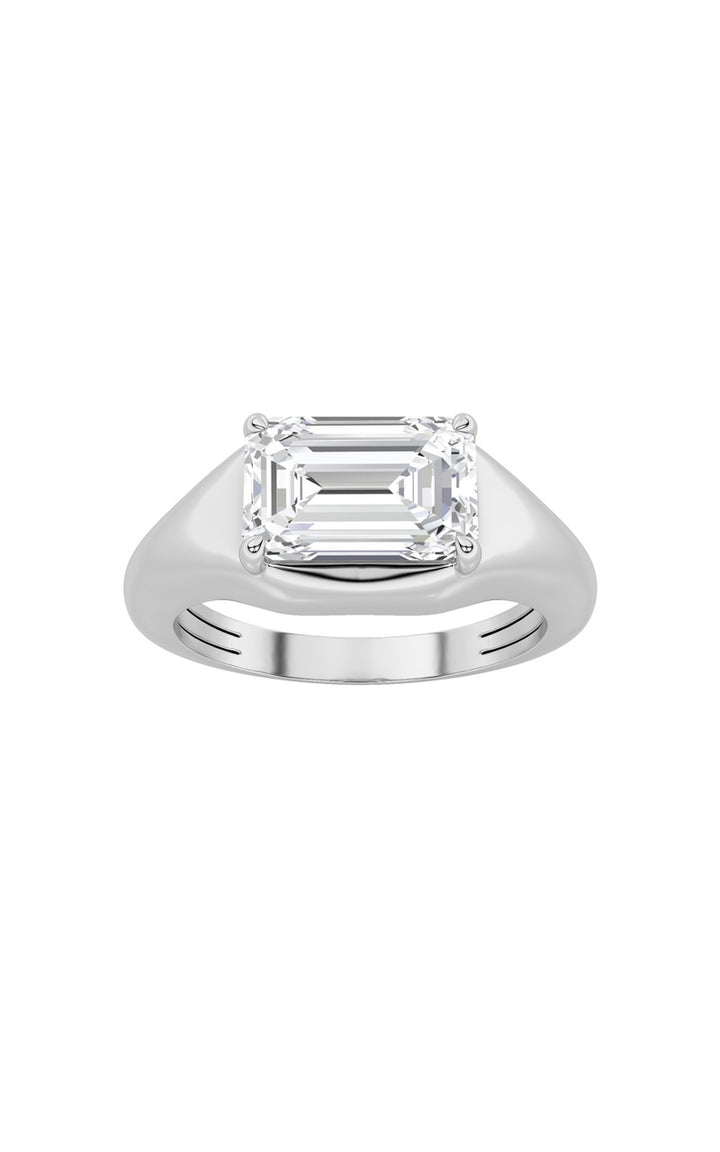 2Cttw Emerald Shaped Lab Grown Diamond (G/VS) East West Solitaire Ring in 14K Gold