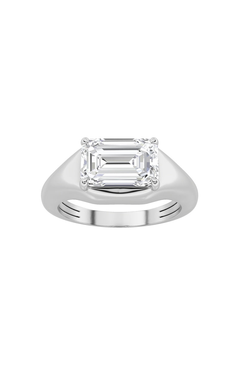 2Cttw Emerald Shaped Lab Grown Diamond (G/VS) East West Solitaire Ring in 14K Gold