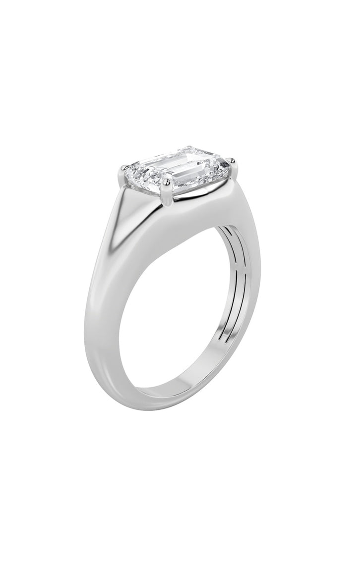 2Cttw Emerald Shaped Lab Grown Diamond (G/VS) East West Solitaire Ring in 14K Gold