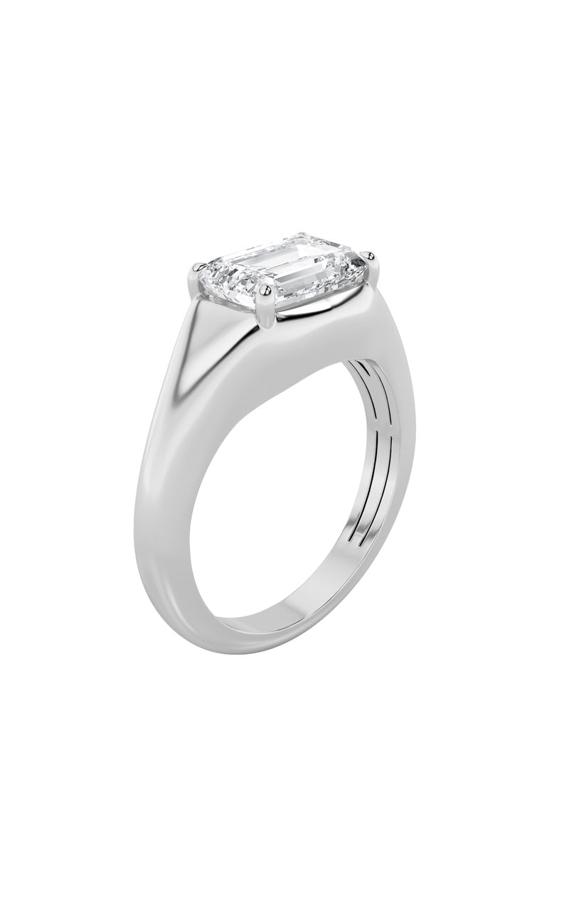2CTW Emerald Shaped Lab Grown Diamond (G/VS) East West Solitaire Ring in 14K Gold