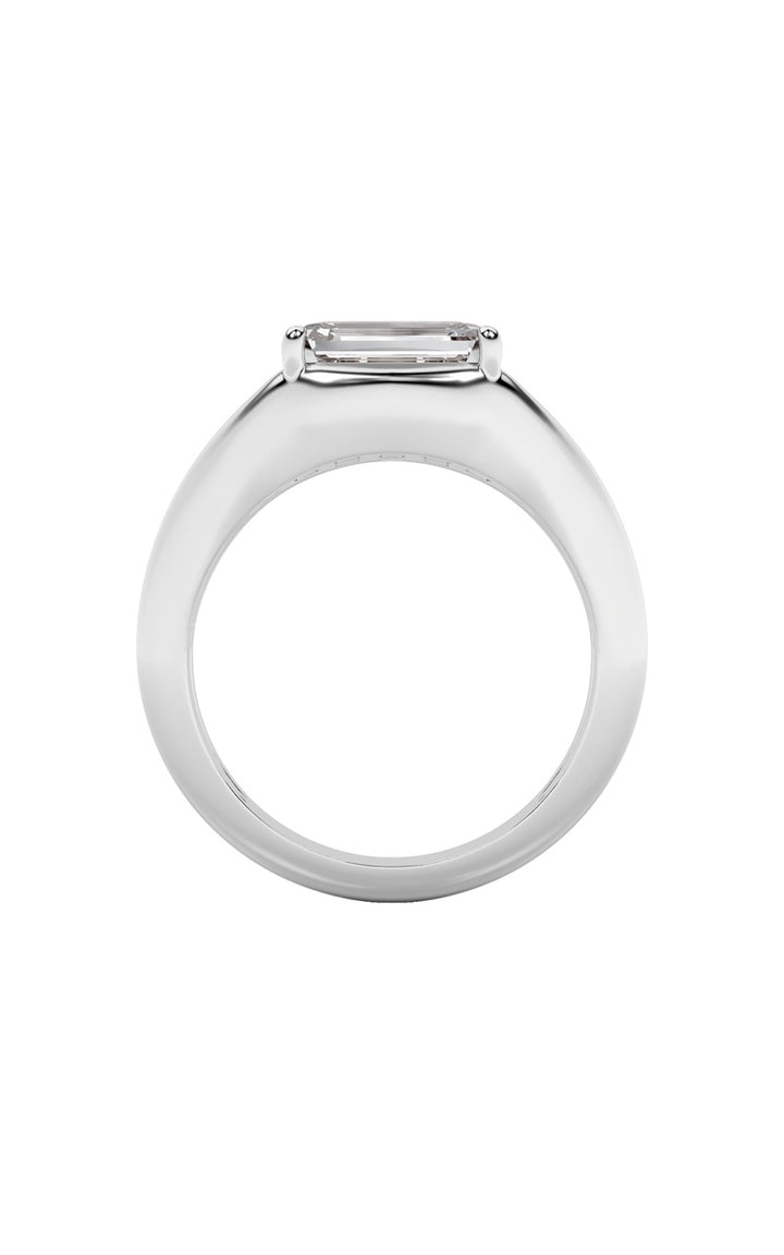 2Cttw Emerald Shaped Lab Grown Diamond (G/VS) East West Solitaire Ring in 14K Gold