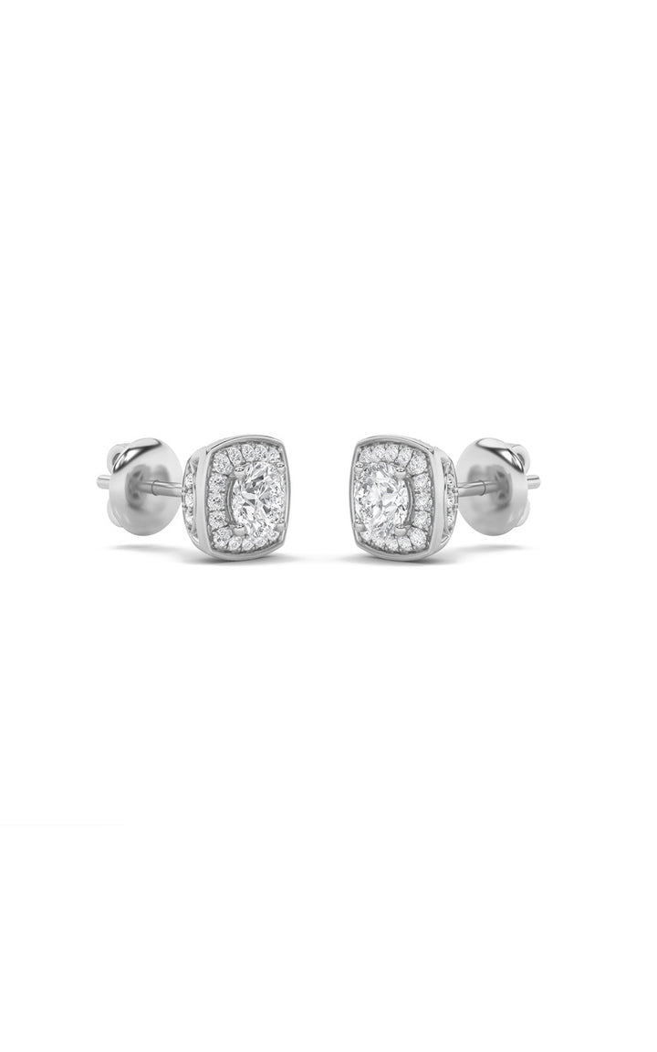 2Cttw Round Shaped Lab Grown Diamond (F/VS) Halo Stud Earrings in 14K Gold