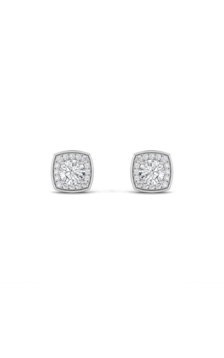 2Cttw Round Shaped Lab Grown Diamond (F/VS) Halo Stud Earrings in 14K Gold