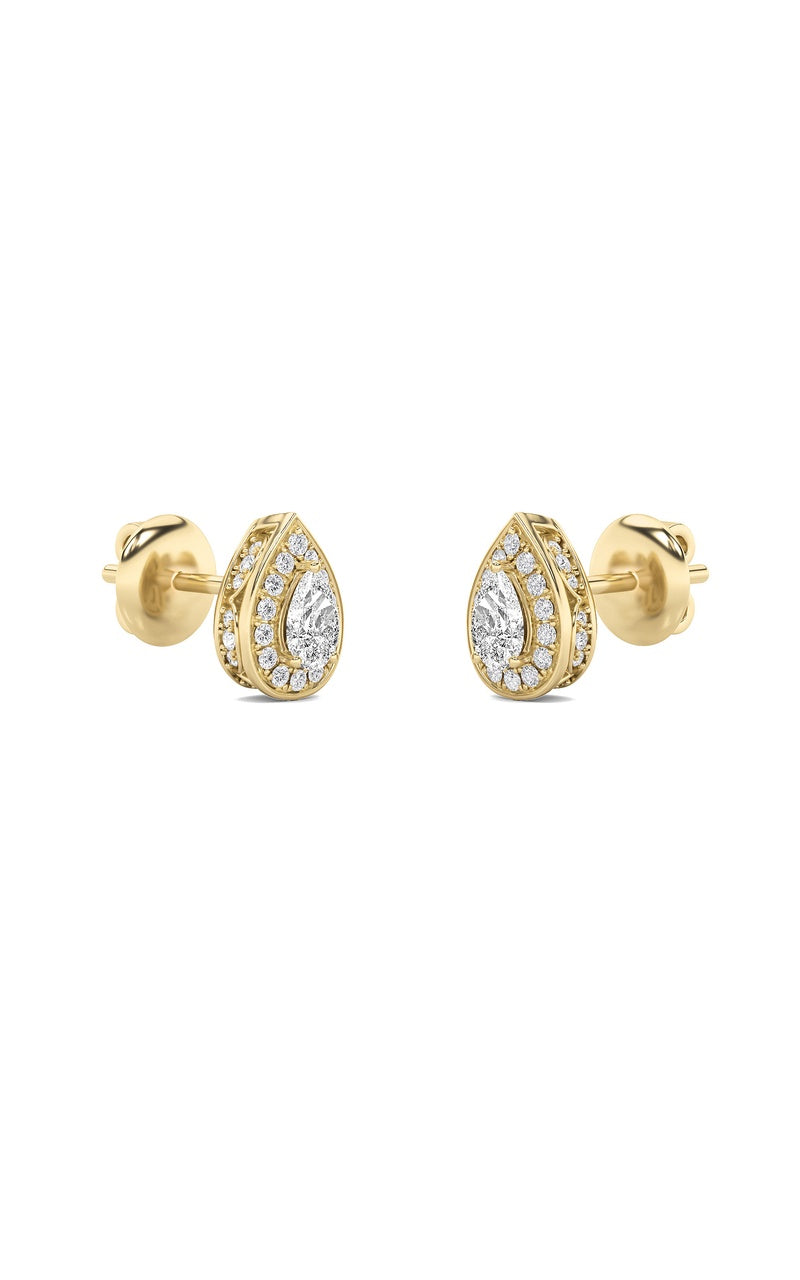 1Cttw Pear Shaped Lab Grown Diamond (F/VVS) Halo Stud Earrings in 14K Gold