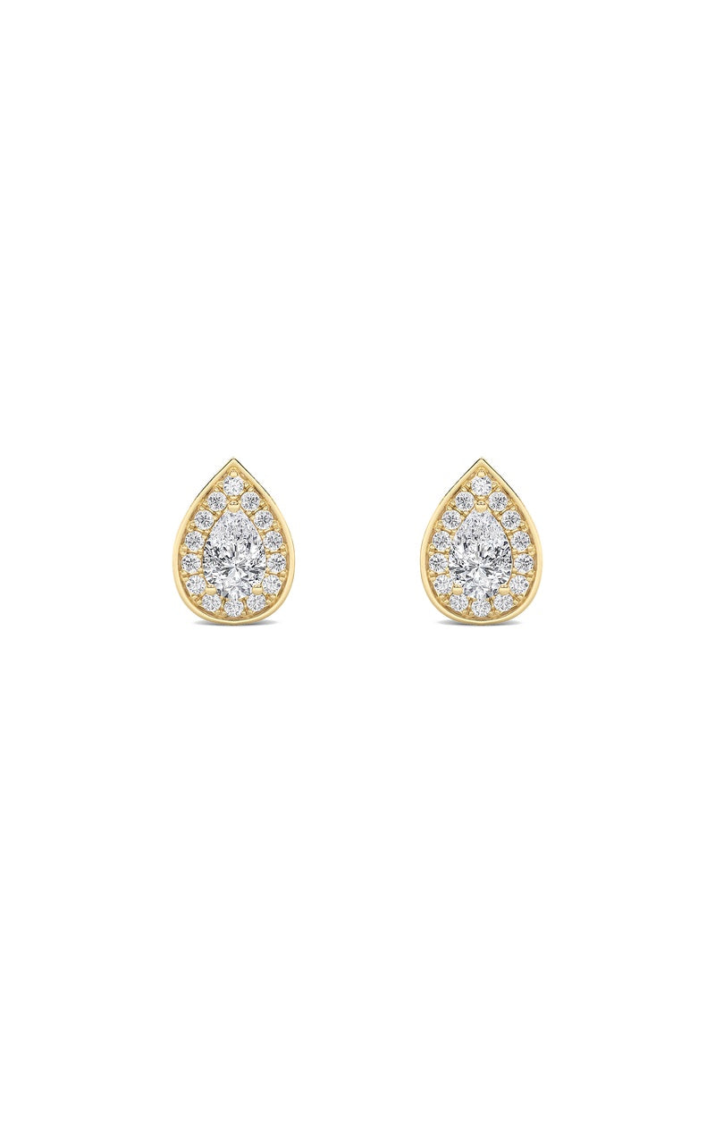1Cttw Pear Shaped Lab Grown Diamond (F/VVS) Halo Stud Earrings in 14K Gold