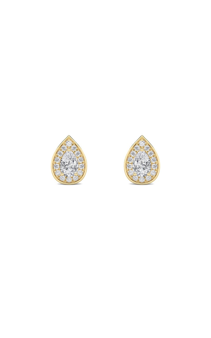 1Cttw Pear Shaped Lab Grown Diamond (F/VVS) Halo Stud Earrings in 14K Gold