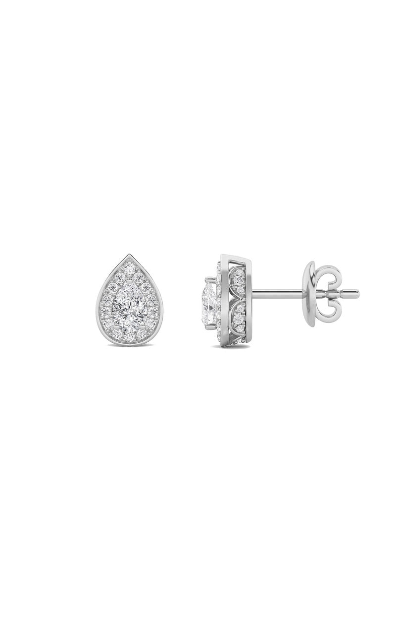 2Cttw Pear Shaped Lab Grown Diamond (F/VS) Halo Stud Earrings in 14K Gold