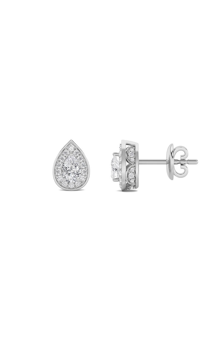 2Cttw Pear Shaped Lab Grown Diamond (F/VS) Halo Stud Earrings in 14K Gold