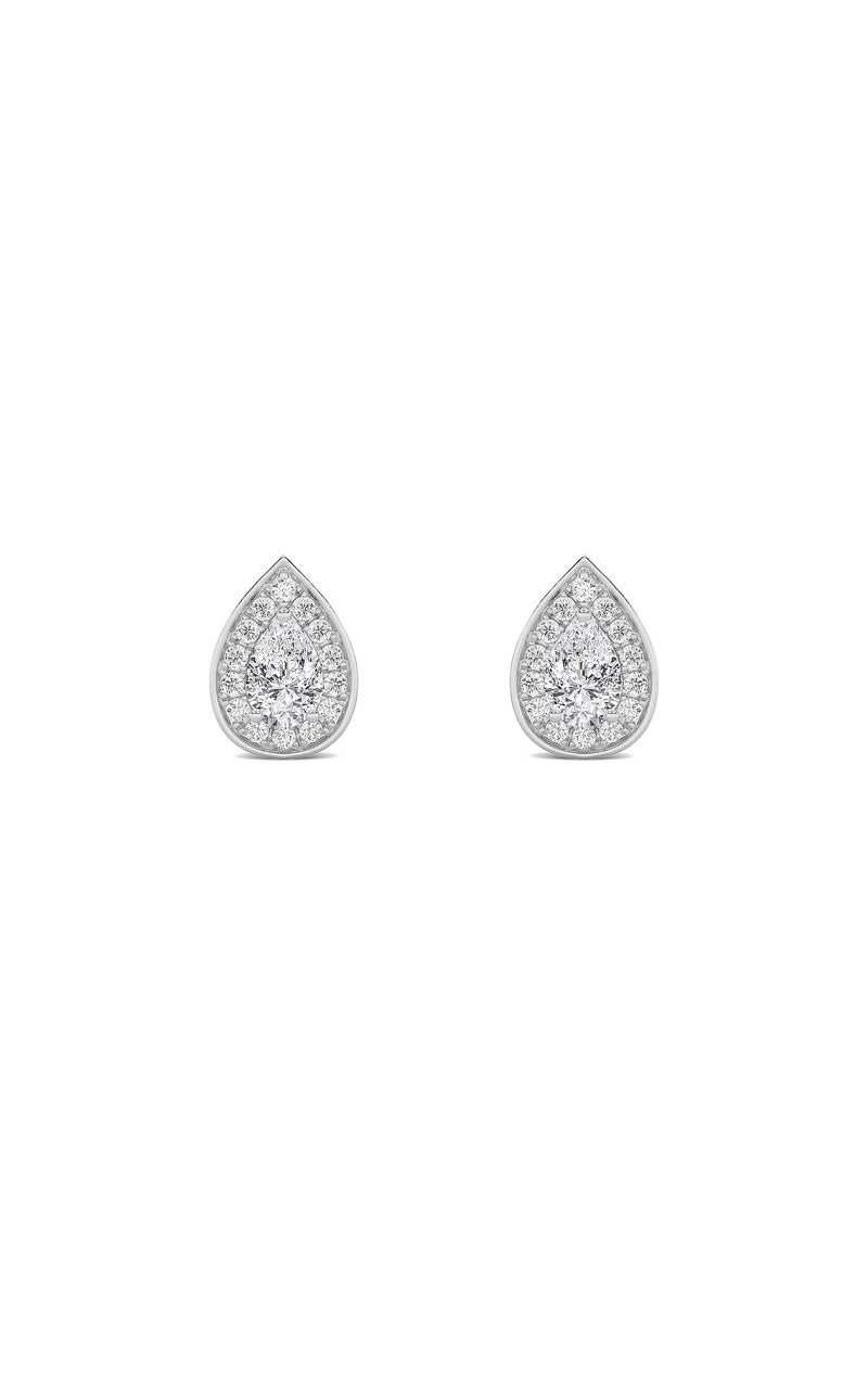 2Cttw Pear Shaped Lab Grown Diamond (F/VS) Halo Stud Earrings in 14K Gold