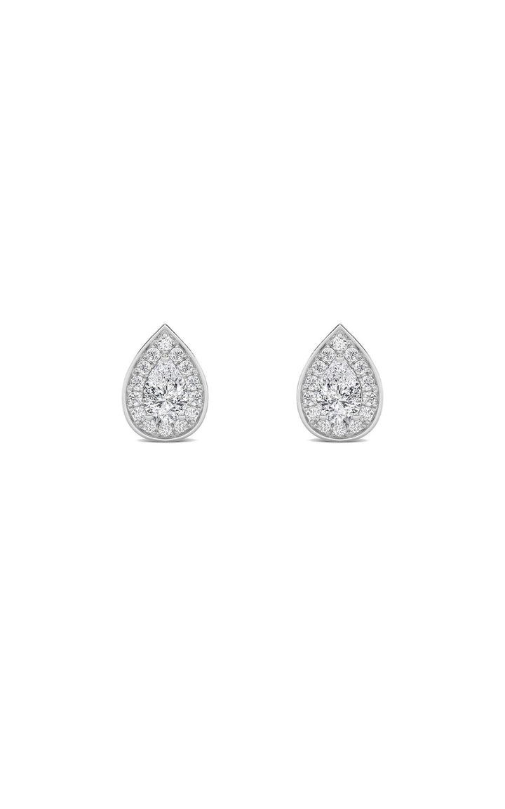 2Cttw Pear Shaped Lab Grown Diamond (F/VS) Halo Stud Earrings in 14K Gold