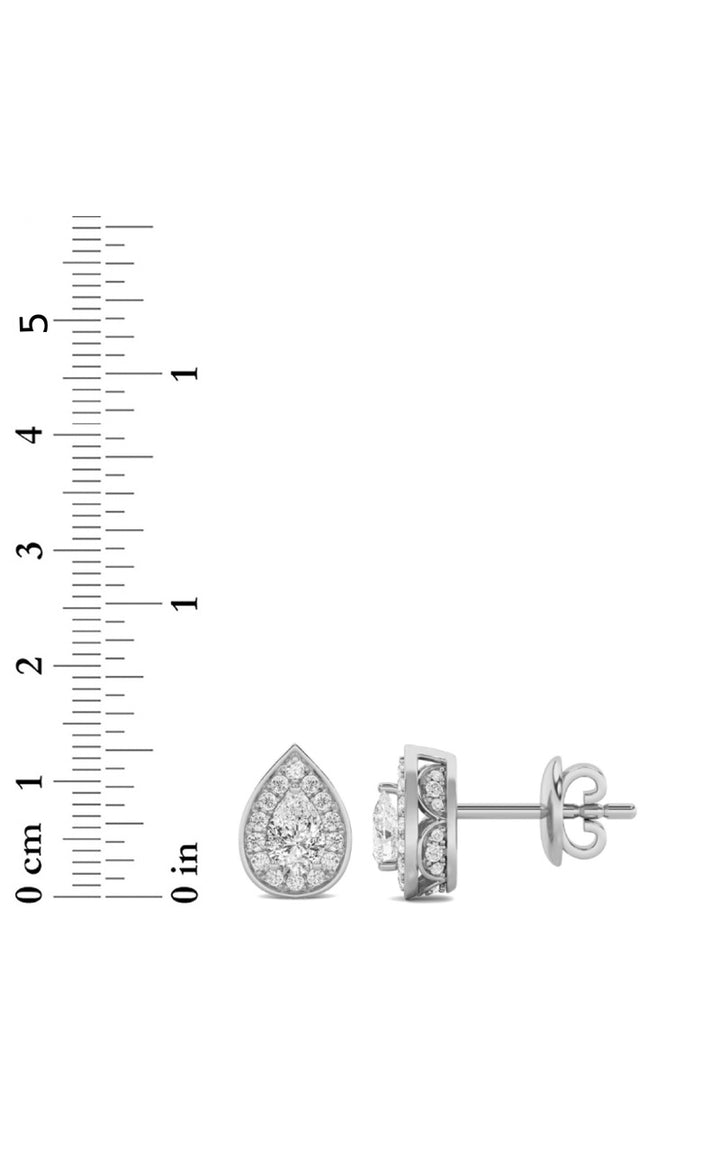 2Cttw Pear Shaped Lab Grown Diamond (F/VS) Halo Stud Earrings in 14K Gold