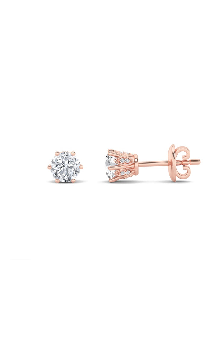 2Cttw Round Shaped Lab Grown Diamond (F/VS) TulipHead Stud Earrings in 14K Gold