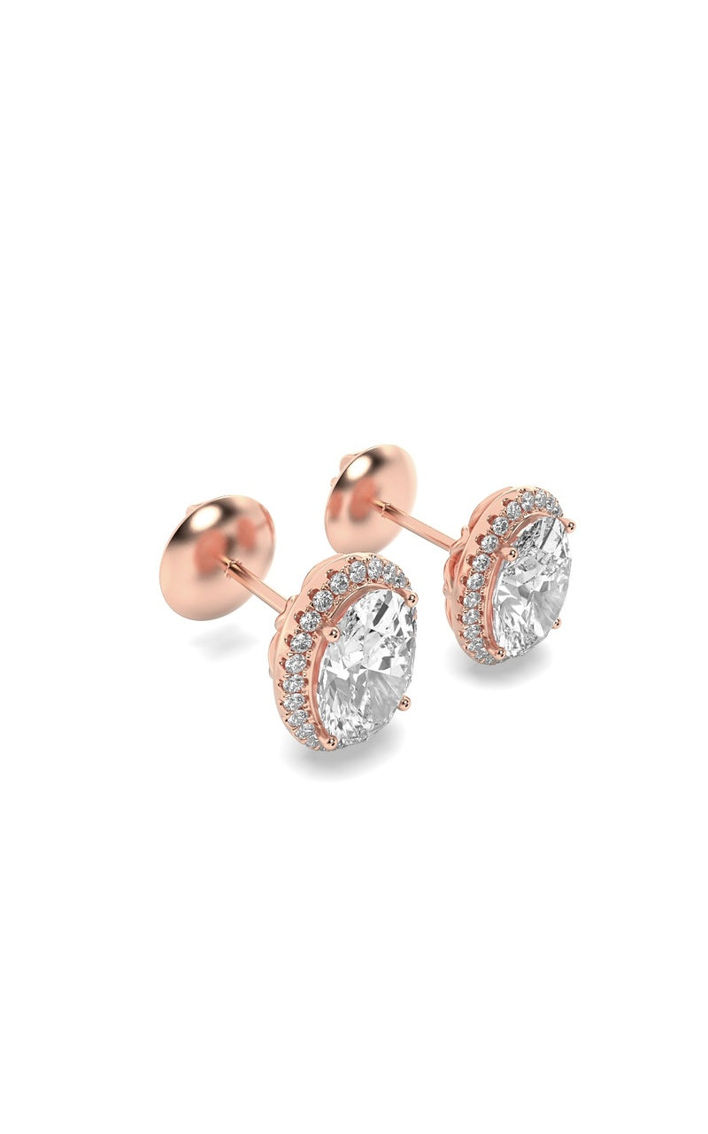 3Cttw Oval Shaped Lab Grown Diamond (F/VS) Halo Stud Earrings in 14K Gold