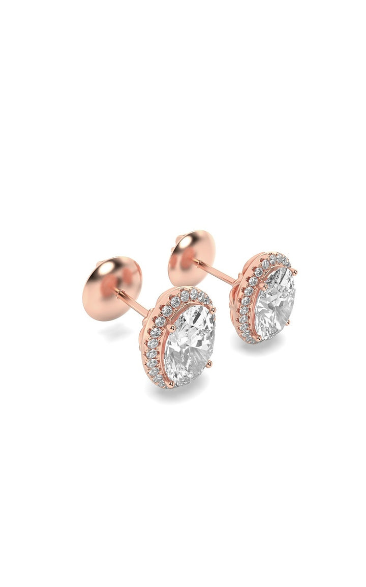 3Cttw Oval Shaped Lab Grown Diamond (F/VS) Halo Stud Earrings in 14K Gold